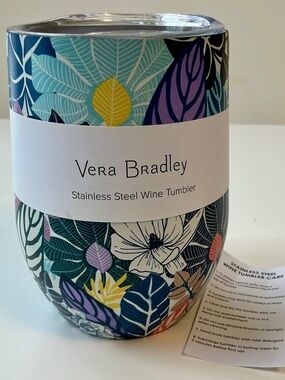 Vera Bradley Stainless Steel 12 oz Wine Tumbler w/Lid Palm Floral Pattern NWT